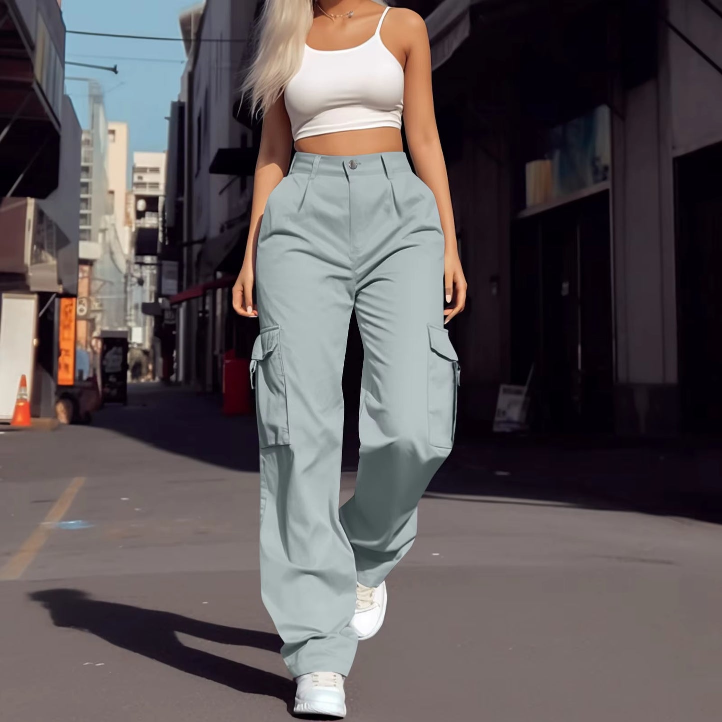 Fashion Trendy All Season Women Wide Leg Cargo Pants