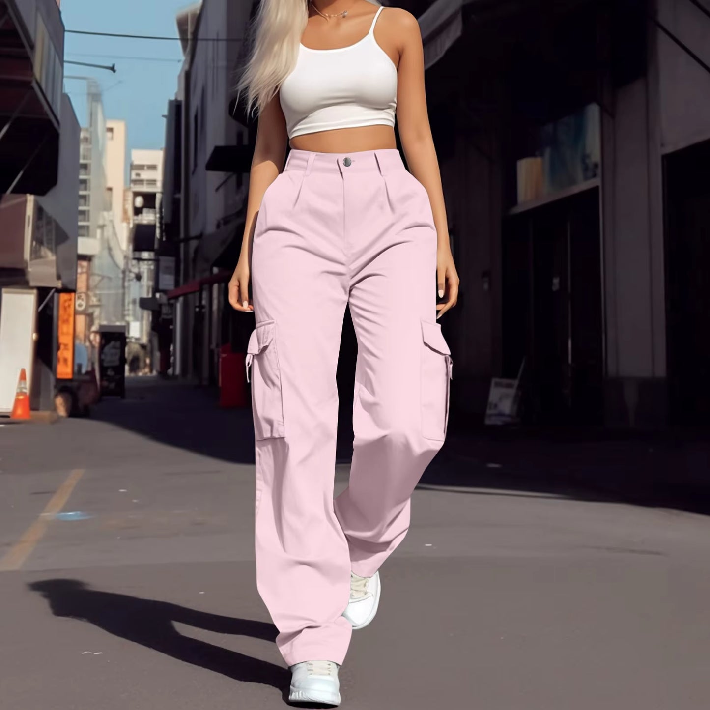 Fashion Trendy All Season Women Wide Leg Cargo Pants