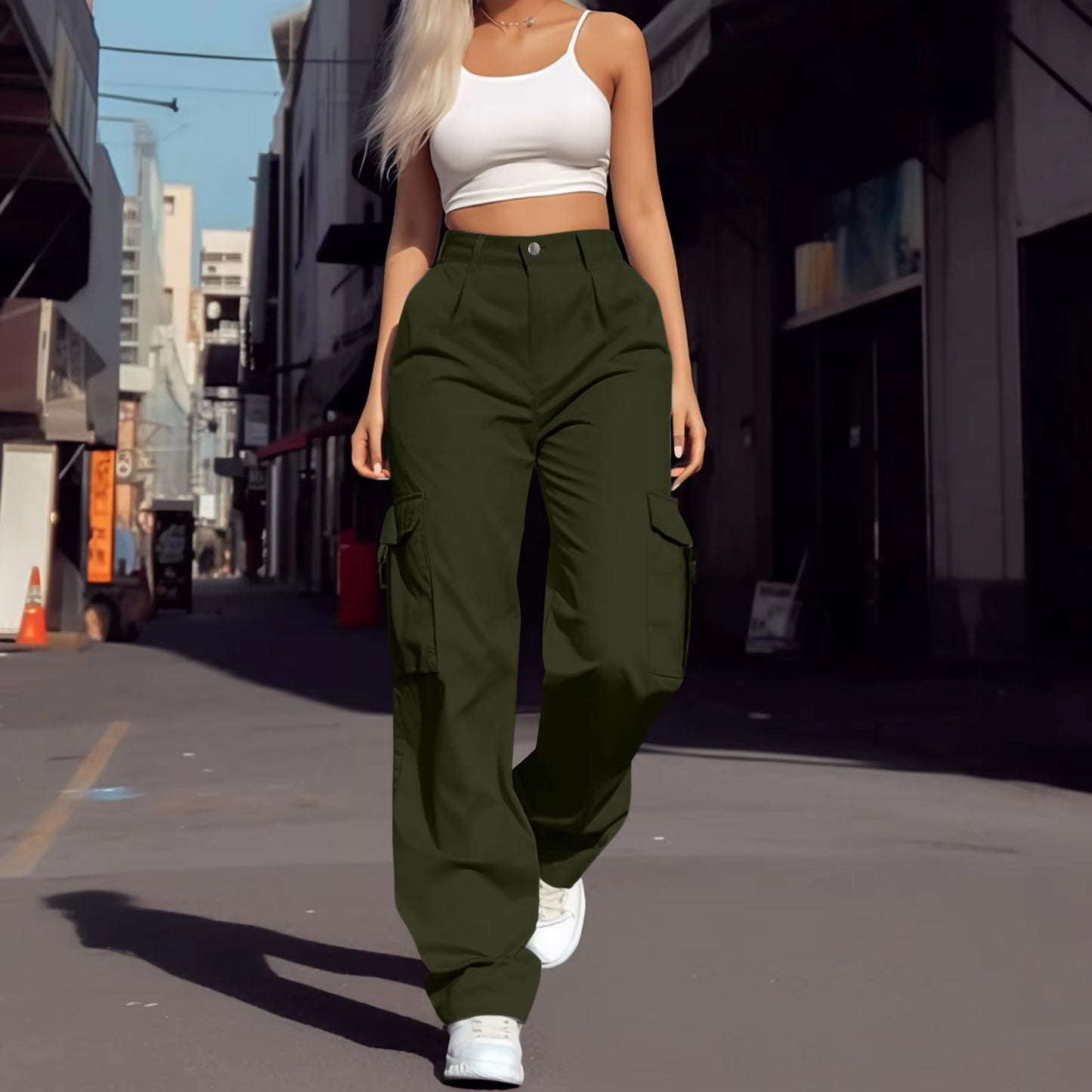 Fashion Trendy All Season Women Wide Leg Cargo Pants