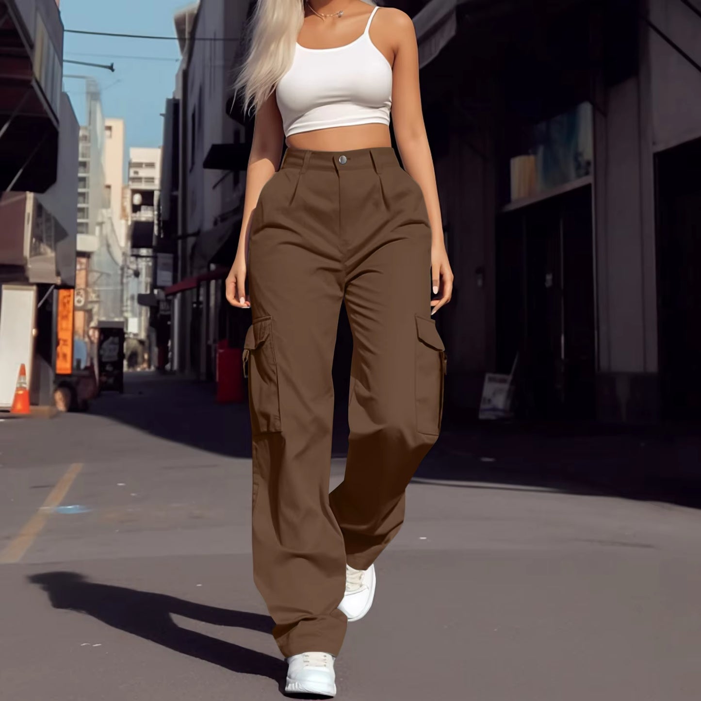 Fashion Trendy All Season Women Wide Leg Cargo Pants