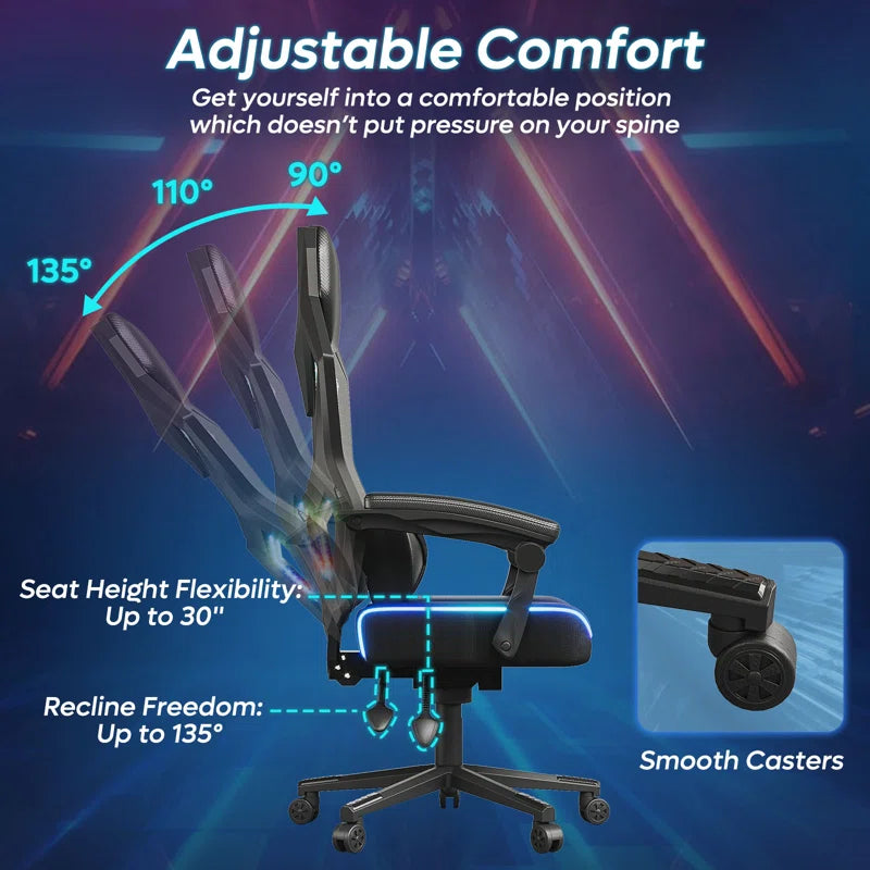 Haigh RGB Black or Black and Red LED Gaming Chair with Adjustable Lumbar, Ergonomic Office Chairs, Swiveling PC & Racing Chair