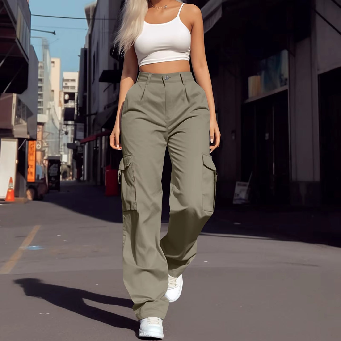 Fashion Trendy All Season Women Wide Leg Cargo Pants