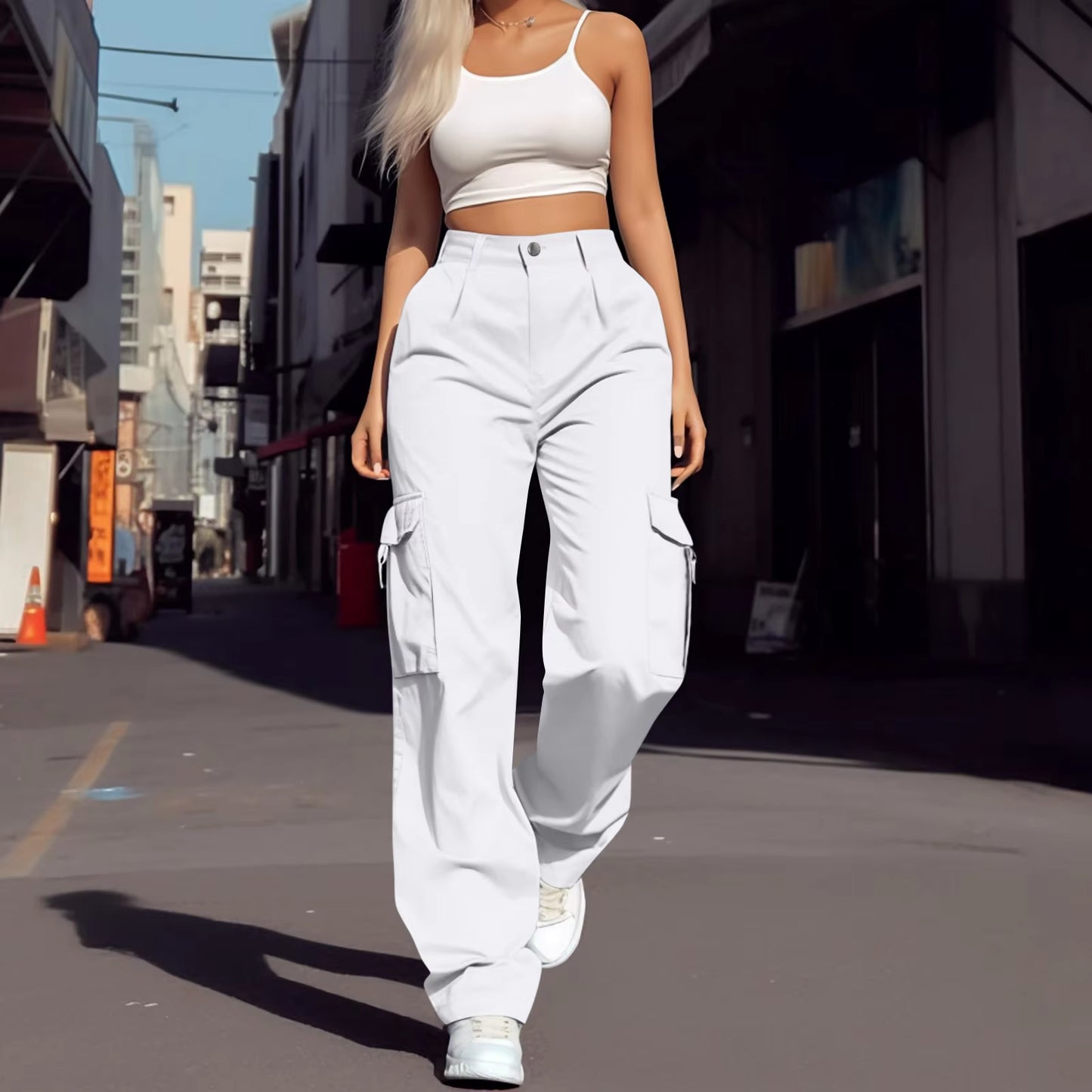 Fashion Trendy All Season Women Wide Leg Cargo Pants