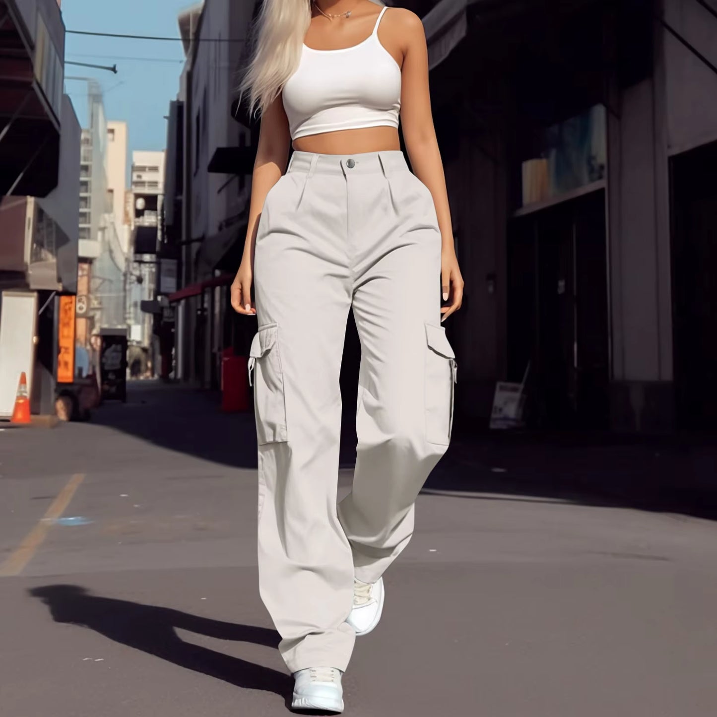 Fashion Trendy All Season Women Wide Leg Cargo Pants