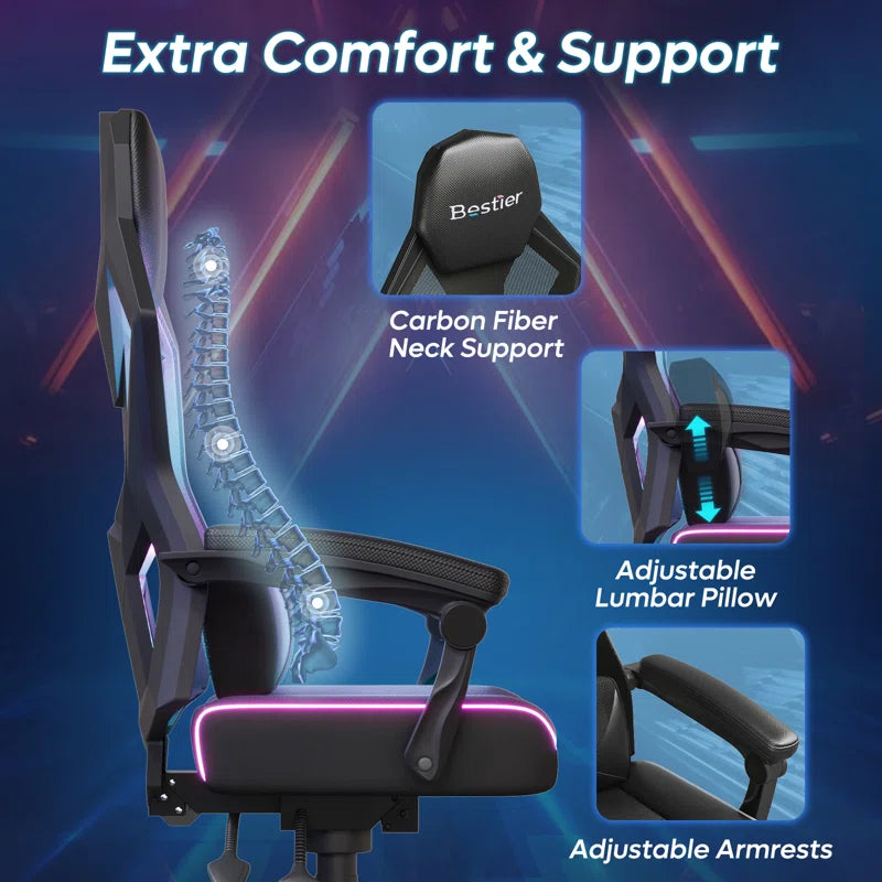 Haigh RGB Black or Black and Red LED Gaming Chair with Adjustable Lumbar, Ergonomic Office Chairs, Swiveling PC & Racing Chair
