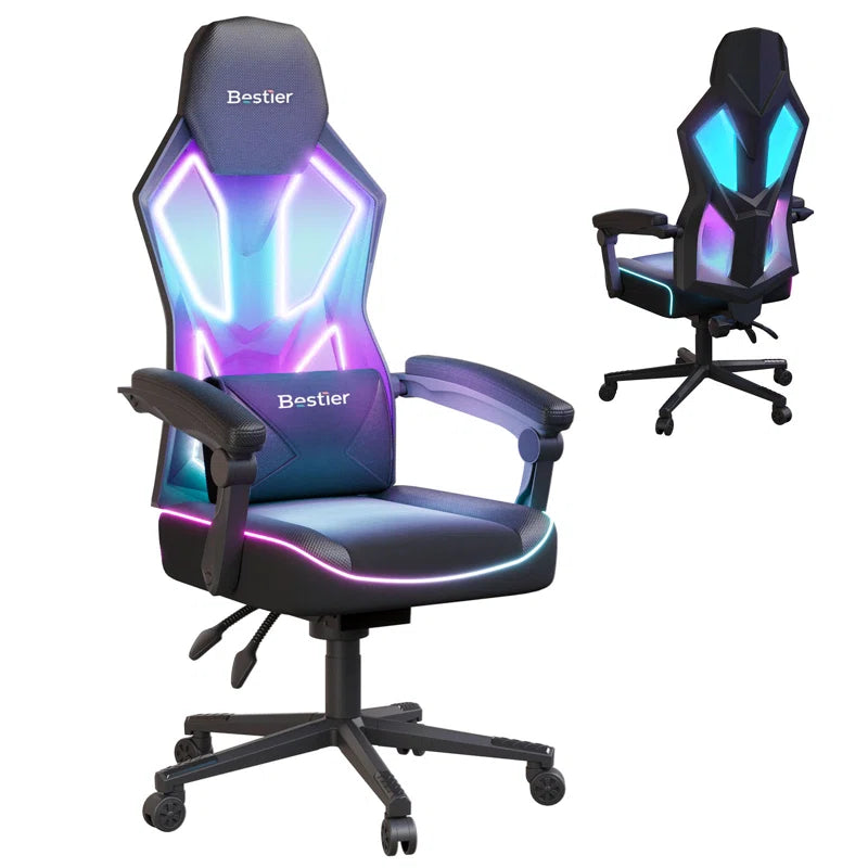 Haigh RGB Black or Black and Red LED Gaming Chair with Adjustable Lumbar, Ergonomic Office Chairs, Swiveling PC & Racing Chair
