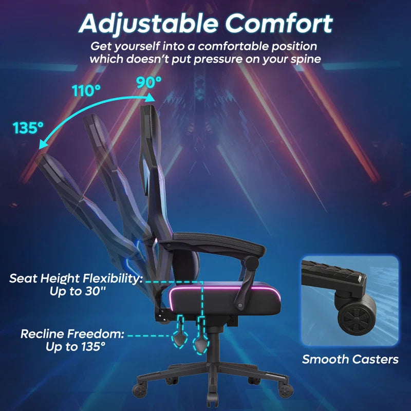 Haigh RGB Black or Black and Red LED Gaming Chair with Adjustable Lumbar, Ergonomic Office Chairs, Swiveling PC & Racing Chair