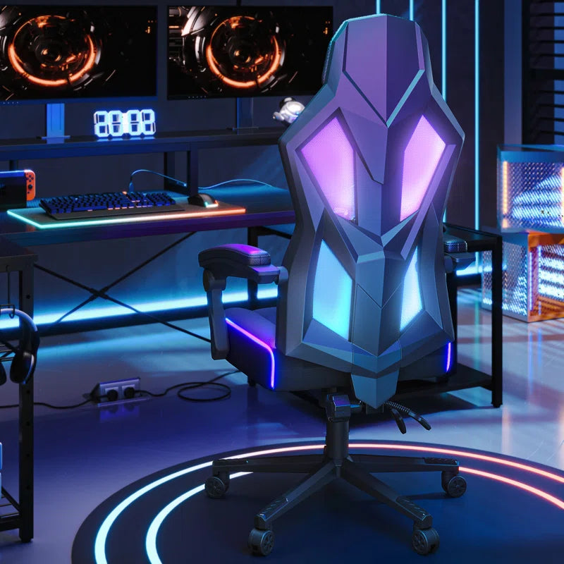 Haigh RGB Black or Black and Red LED Gaming Chair with Adjustable Lumbar, Ergonomic Office Chairs, Swiveling PC & Racing Chair
