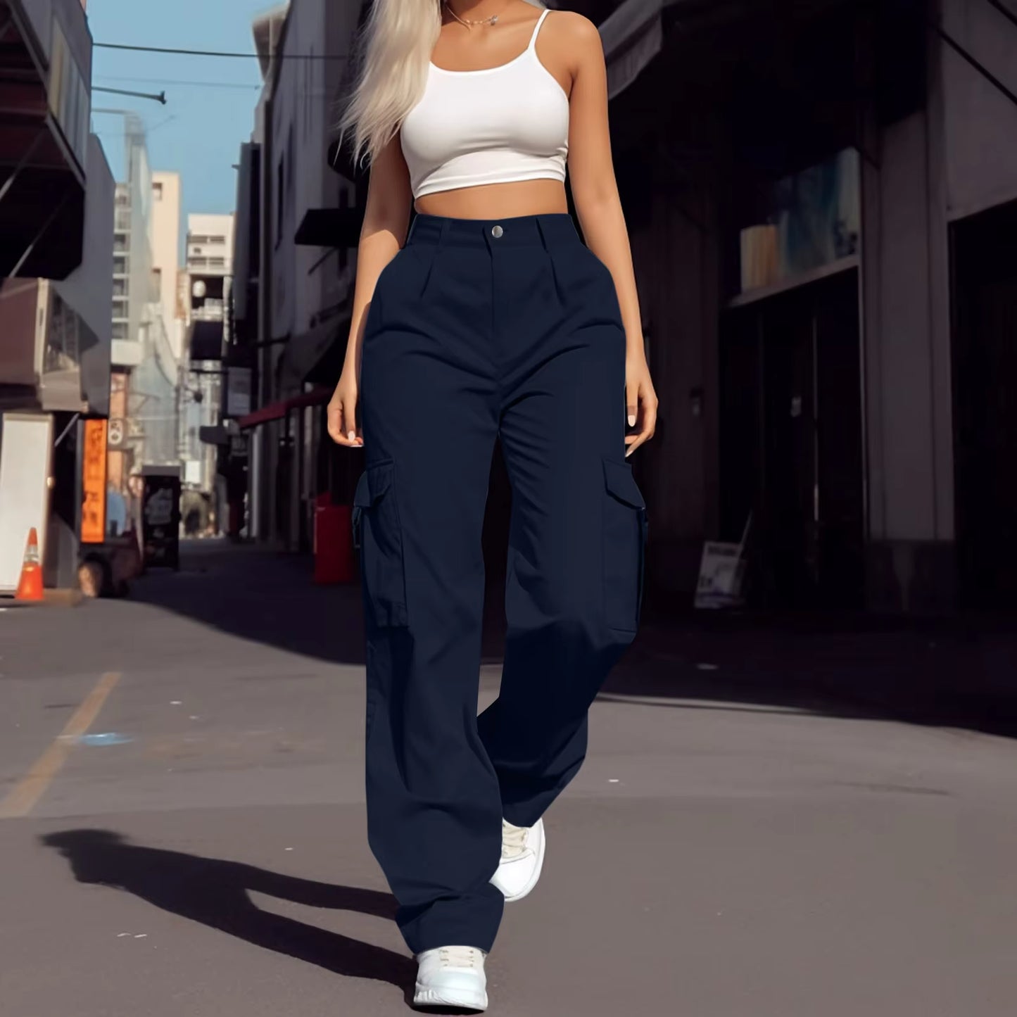 Fashion Trendy All Season Women Wide Leg Cargo Pants
