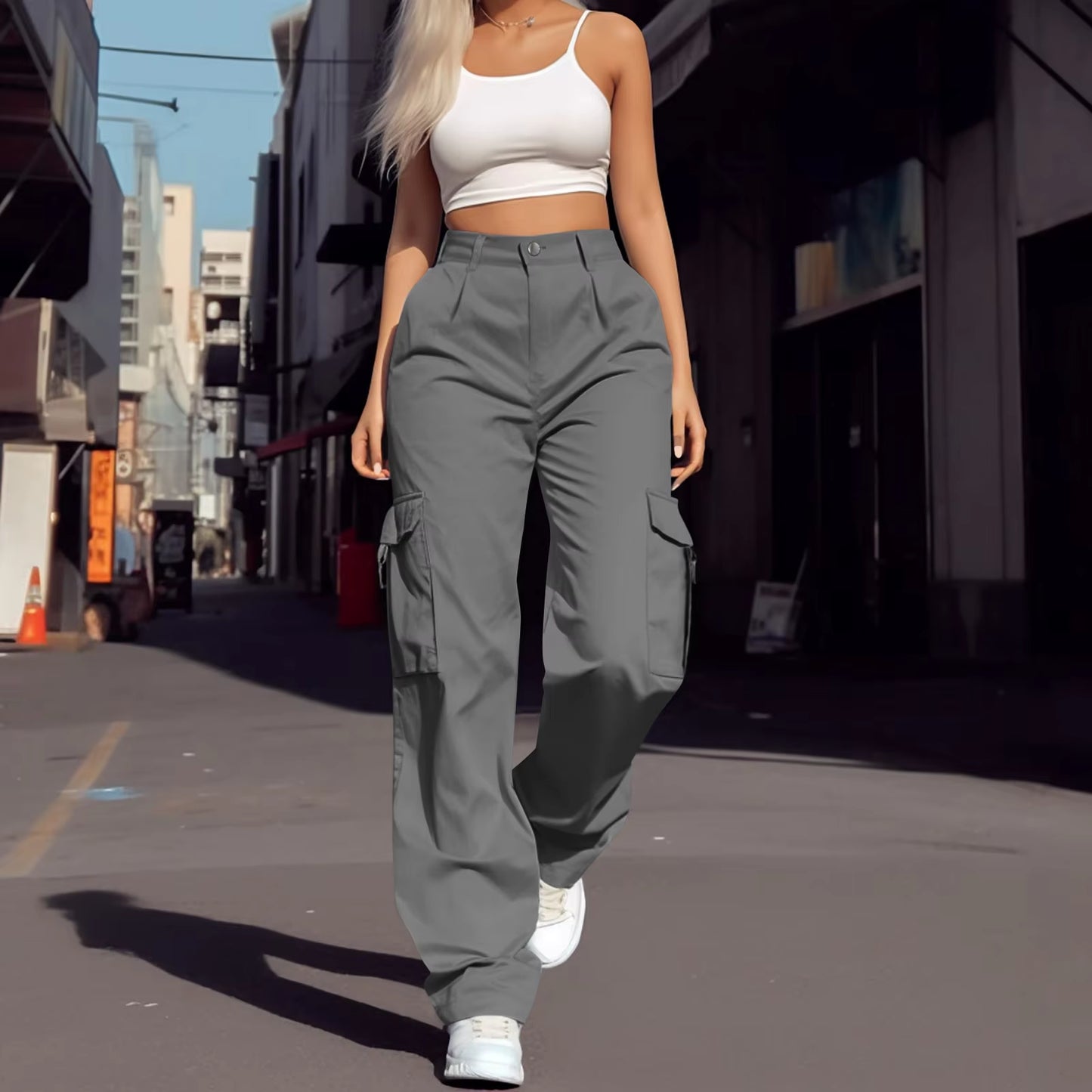 Fashion Trendy All Season Women Wide Leg Cargo Pants