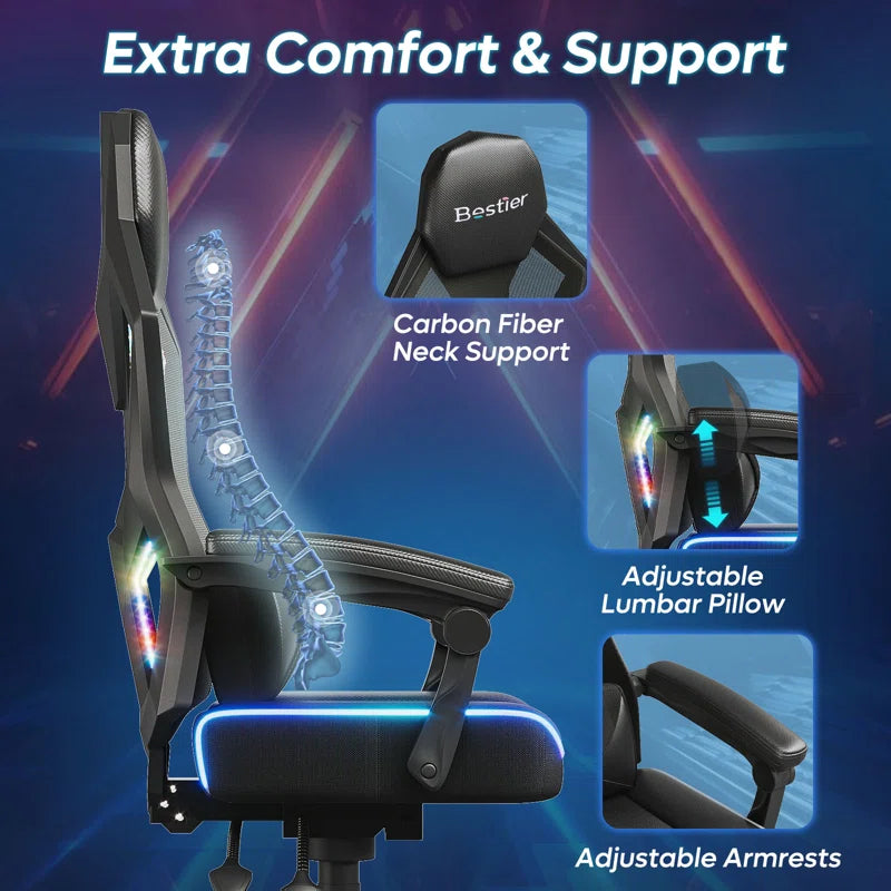 Haigh RGB Black or Black and Red LED Gaming Chair with Adjustable Lumbar, Ergonomic Office Chairs, Swiveling PC & Racing Chair
