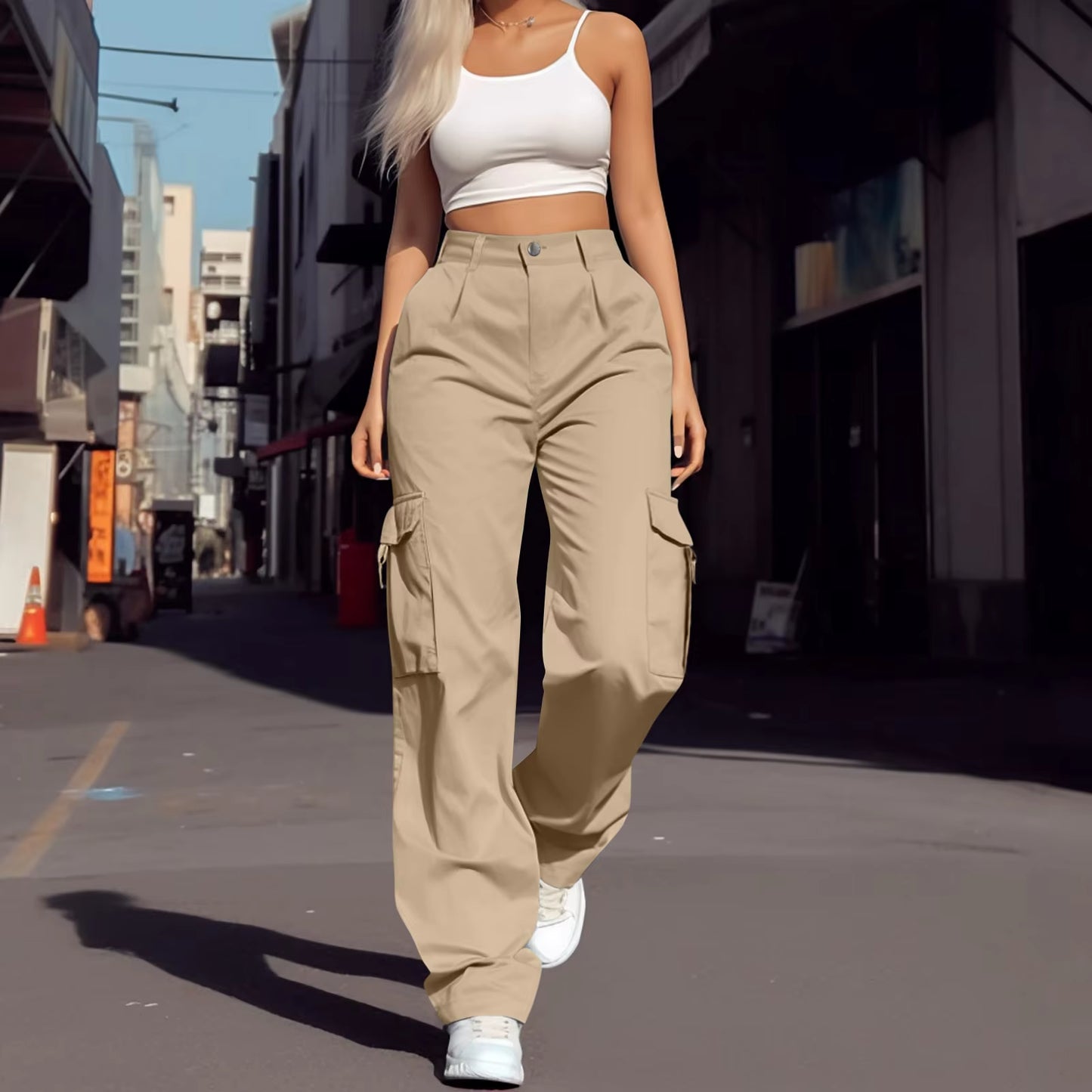 Fashion Trendy All Season Women Wide Leg Cargo Pants