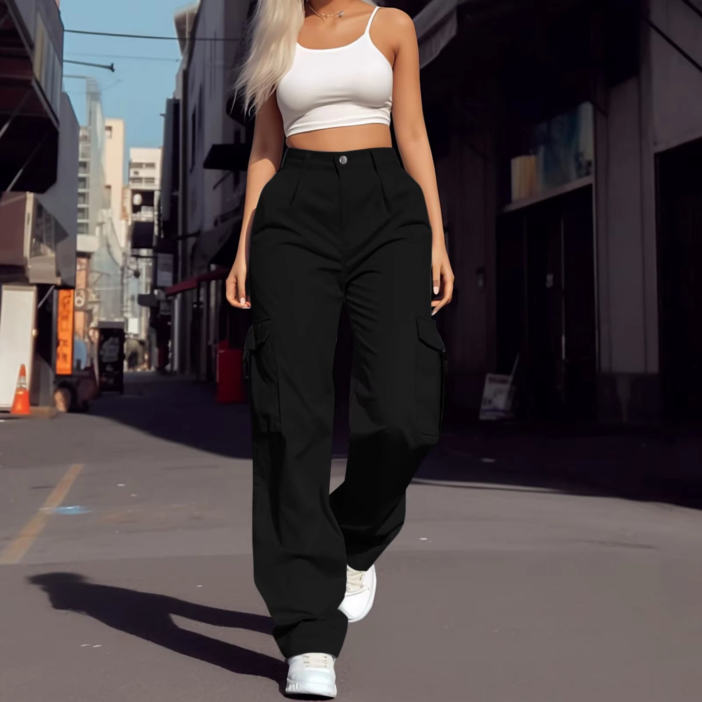 Fashion Trendy All Season Women Wide Leg Cargo Pants