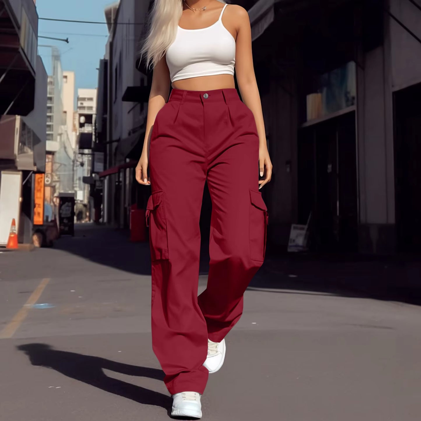 Fashion Trendy All Season Women Wide Leg Cargo Pants