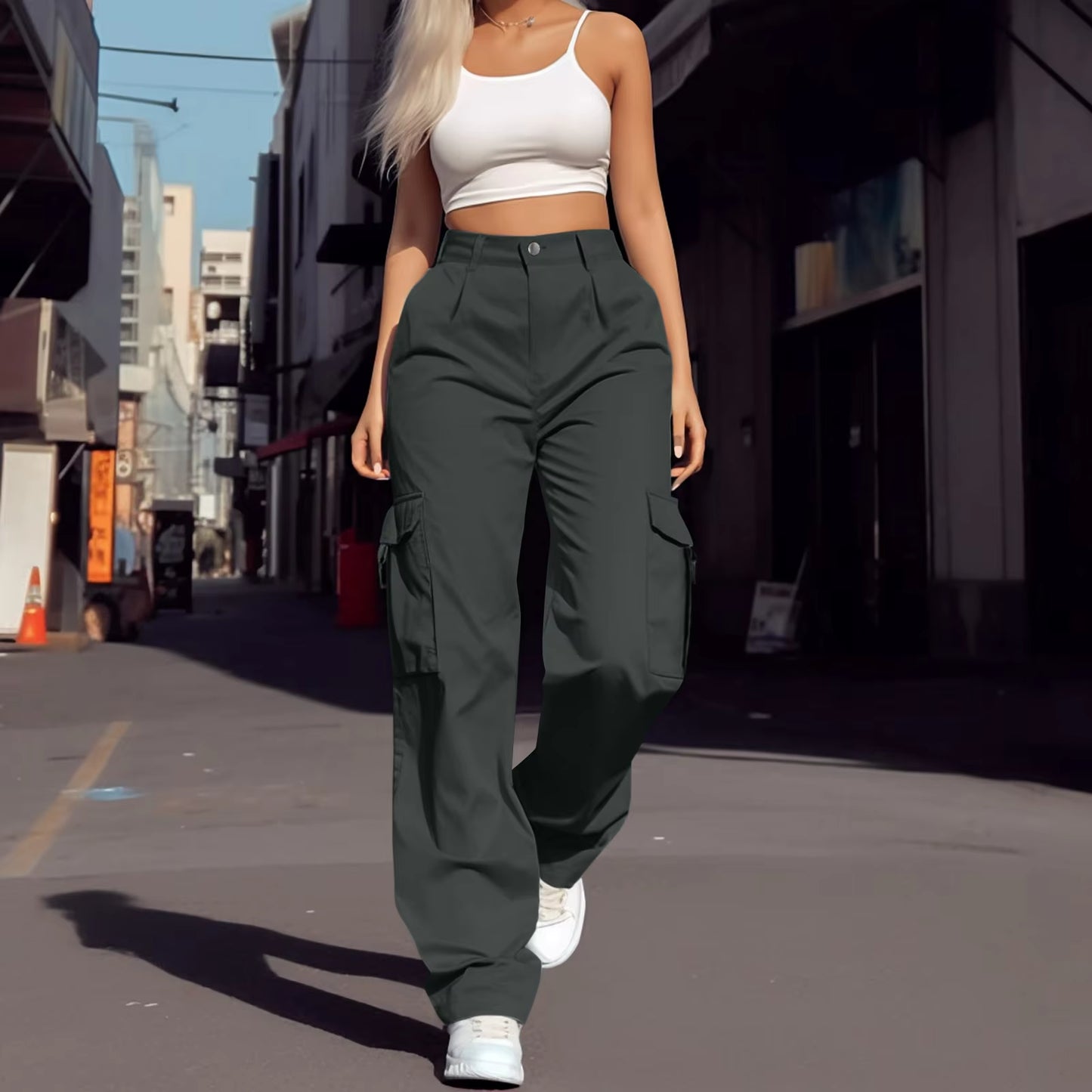 Fashion Trendy All Season Women Wide Leg Cargo Pants