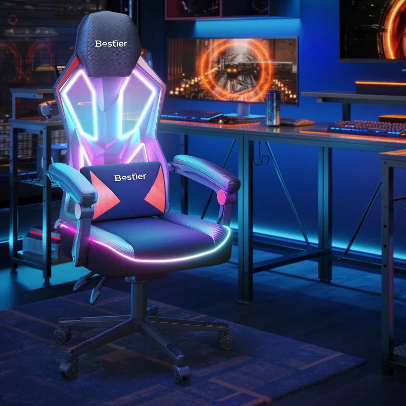 Haigh RGB Black or Black and Red LED Gaming Chair with Adjustable Lumbar, Ergonomic Office Chairs, Swiveling PC & Racing Chair
